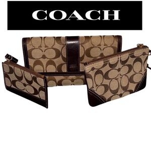 3 Pc: COACH “CC” Canvas & Leather Wallet, Wristlet, & Coin Purse w/Keychain,NWOT